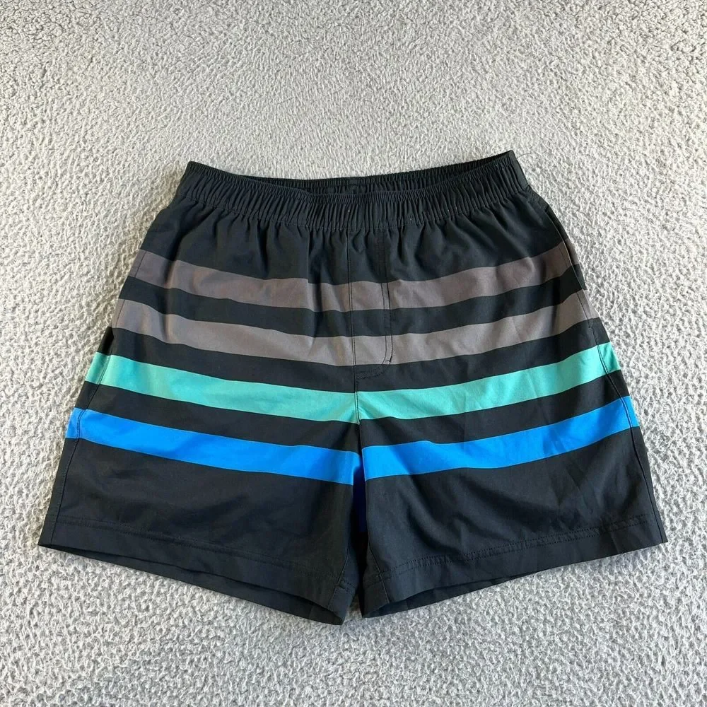 NEW‎ Chubbies Board Shorts Mens Small Black Blue Striped Swim Trunks Lined Beach
